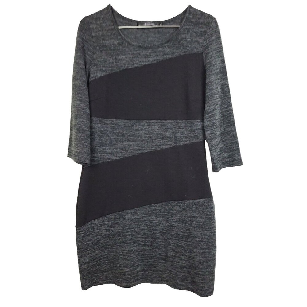Neesha Womens Mini Sweater Dress Medium Gray‎ Black Colorblock 3/4 Sleeves Knit